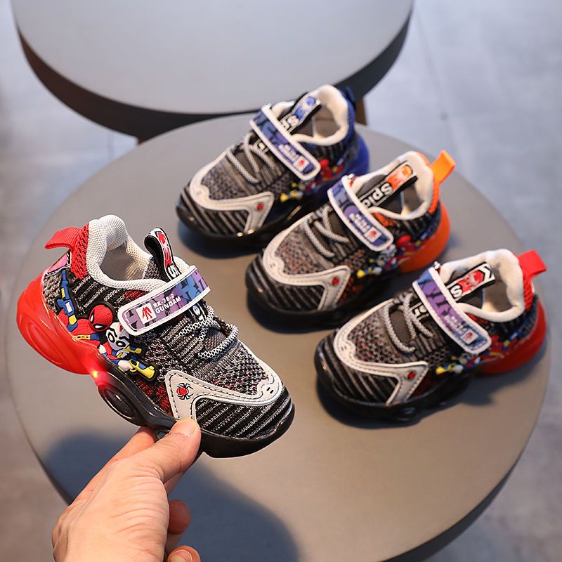 Giày Thể Thao Nike Dạ Quang Phối Lưới Thoáng Khí Họa Tiết Người Nhện Hoạt Hình Cho Bé 2021