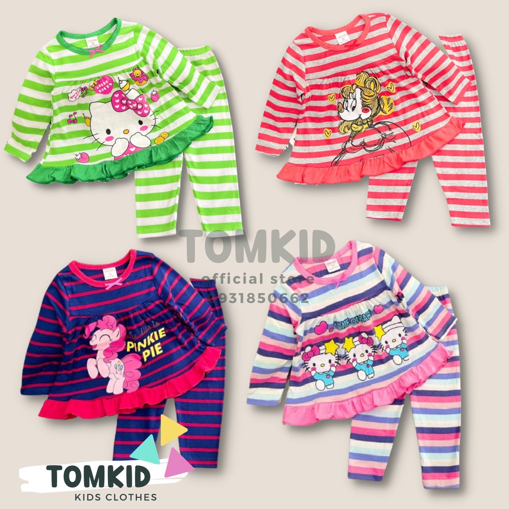 Đồ ngủ cho bé gái, đồ bộ dài tay sọc BabyDoll bé gái chất cotton Borip chính phẩm mềm mịn không nhão vải 8-23kg Tomkids