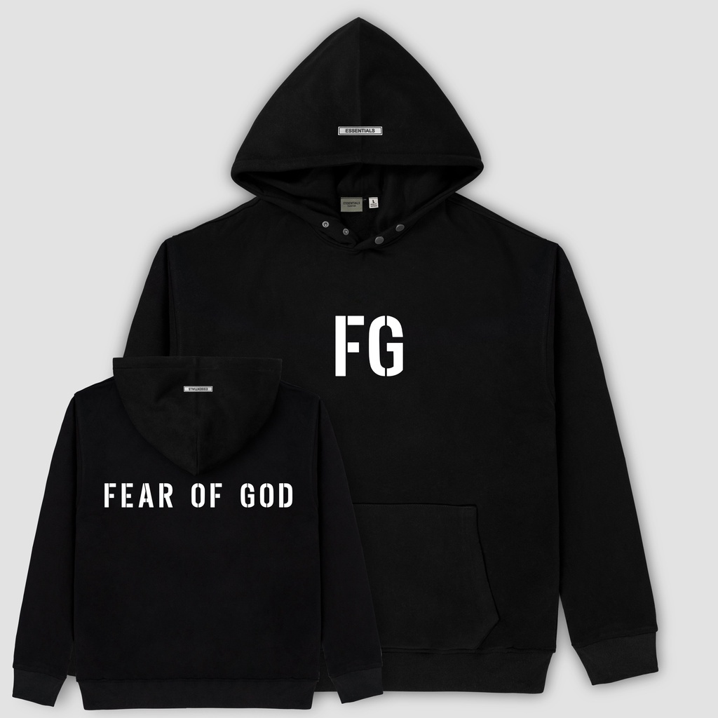 Áo hoodie essentials nỉ bông FG Fear of god  , áo nỉ bông hoodie unisex nam nữ xám chữ sau lưng