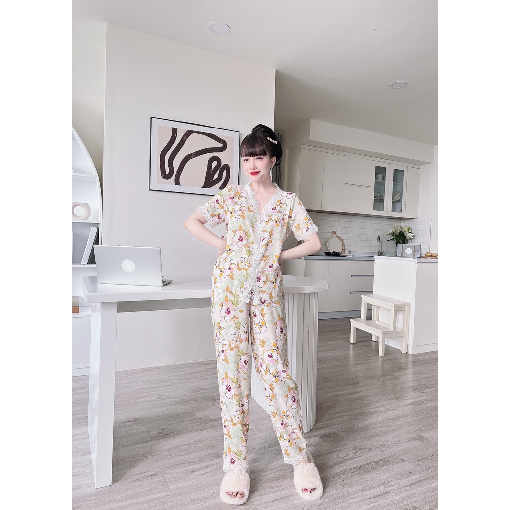 [Mã BMLT35 giảm đến 35K đơn 99K] Đồ bộ nữ pijama SOJUN Set Mặc Nhà Quần Dài Tay Ngắn Chất Mango phối Ren Cao Cấp 40-65kg