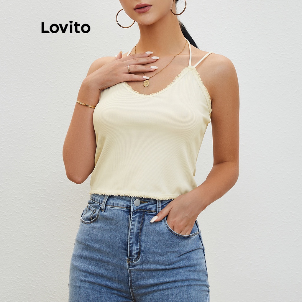 Lovito Áo Crop Top Cổ Bèo Nhún Màu Trơn Đơn Giản L20D057 (Trắng)