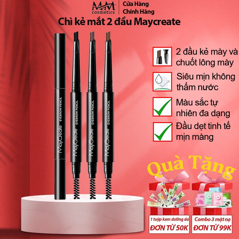 Bút kẻ mày Maycreate 2 trong 1 đầu kẻ và chuốt lông mày mềm mịn, không thấm nước, không trôi, màu bền MM09