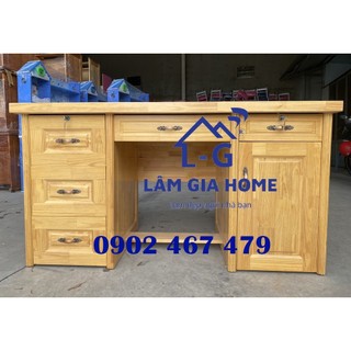Bàn làm việc gỗ thông 6 hộc màu vàng gỗ tươi