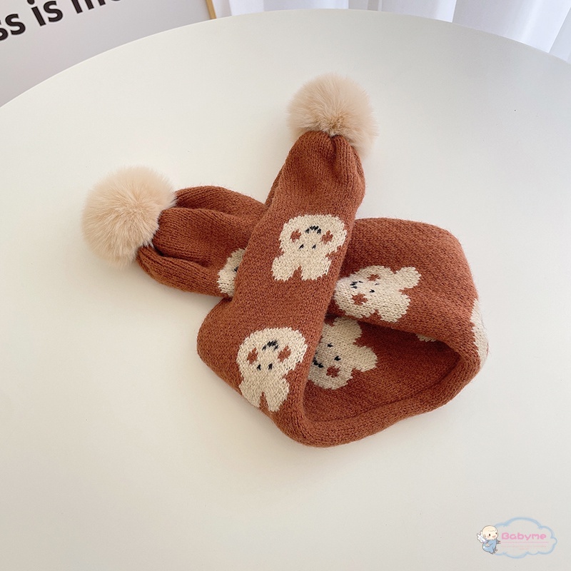 Khăn Choàng Đan Len Giữ Ấm Thoải Mái Họa Tiết Gấu Hoạt Hình Cho Bé Trai Và Gái