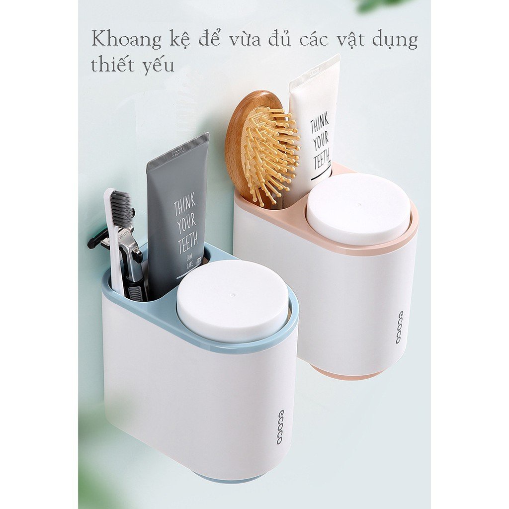 Giá Treo Bàn Chải Kem Đánh Răng ECOCO Kèm 2 Cốc, Kệ Nhà Tắm Thiết Kế Thông Minh Dán Tường