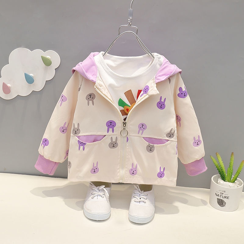 Áo Khoác Khóa Kéo Có Nón In Họa Tiết Hoạt Hình Dễ Thương Thời Trang Xuân Thu Cho Bé Gái