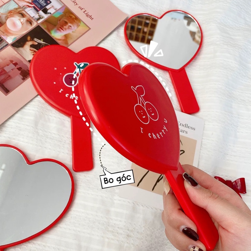 Gương Trang Điểm Cầm Tay Hình Trái Tim I Cherry You