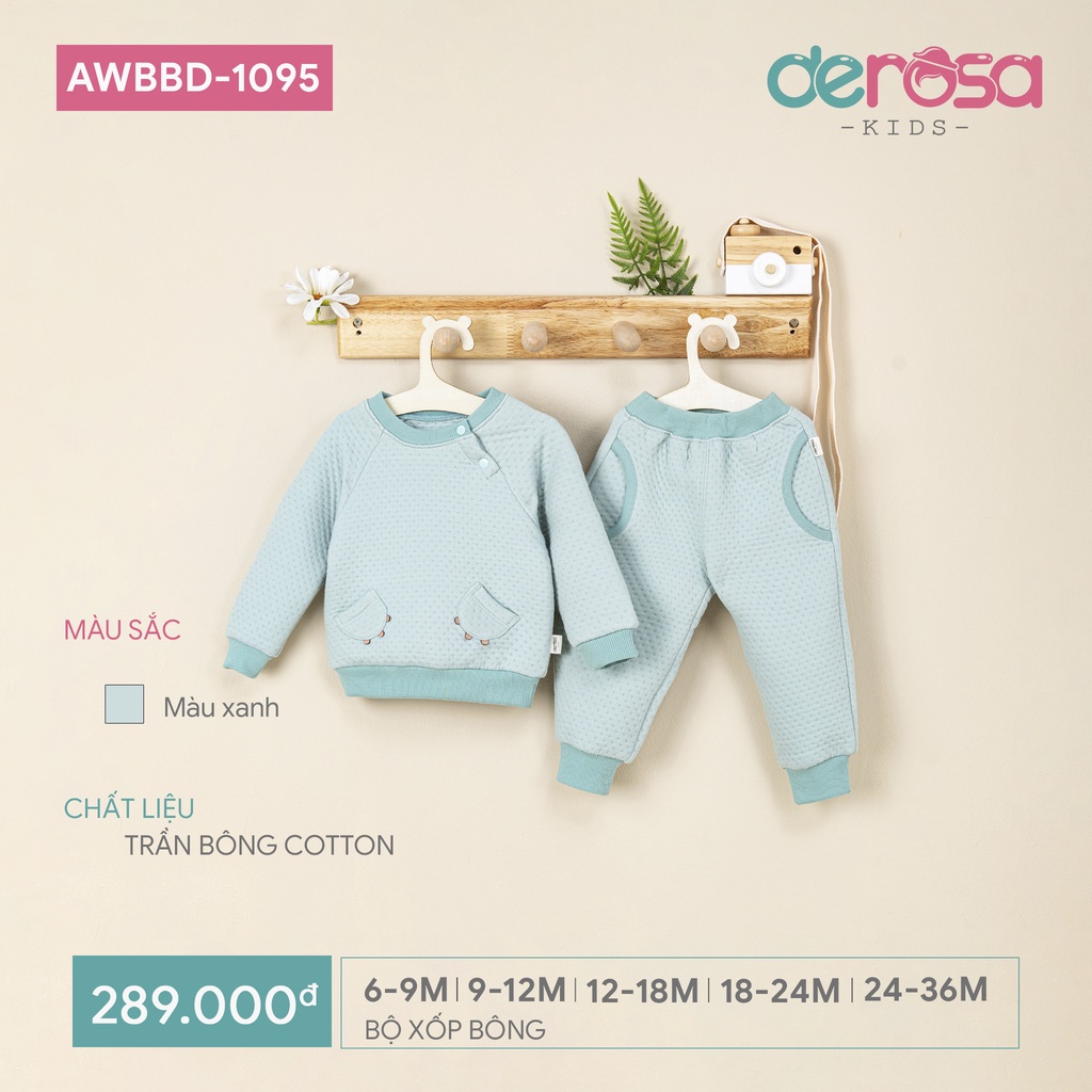 Bộ quần áo trần bông DEROSA KIDS cho bé trai và bé gái từ 6 tháng đến 3 tuổi AWBBD1095B