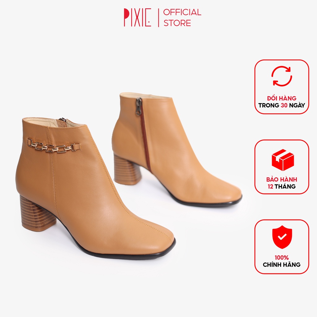 Boot Da Thật 5cm Mũi Vuông Gắn Khóa H015 Pixie