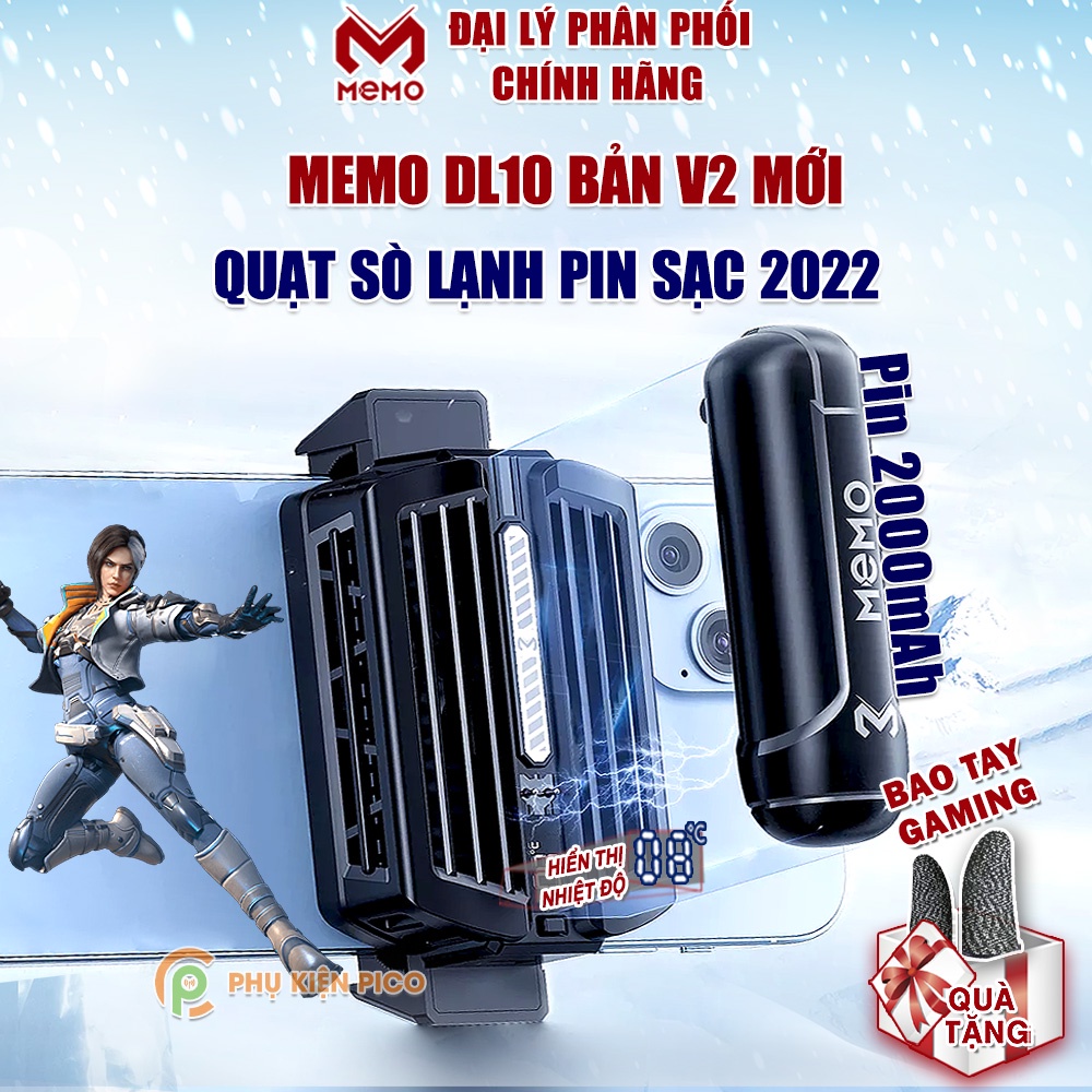 Quạt tản nhiệt điện thoại Memo DL10 V2 Quạt pin 2000MAh màn hình hiển thị nhiệt độ sò lạnh thế hệ mới Led Gaming RGB