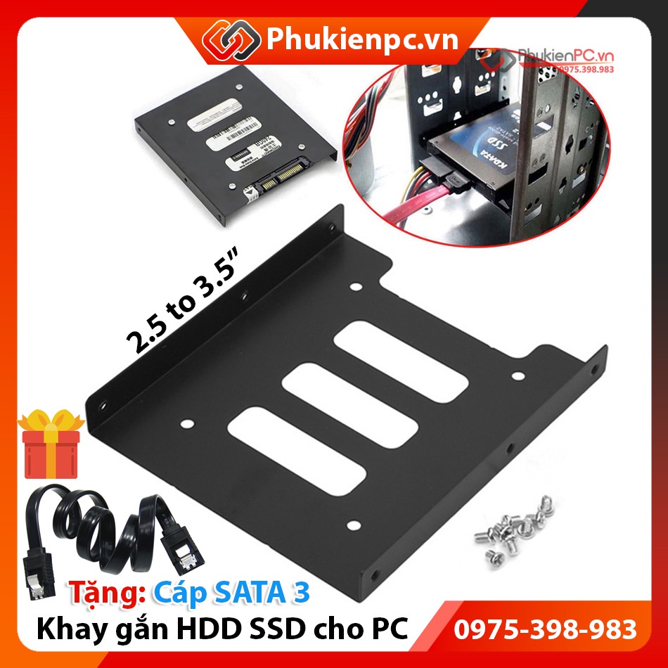 Combo khay gắn ổ cứng HDD SSD 2.5 + Cáp sata 3 6G cho PC, máy tính bàn