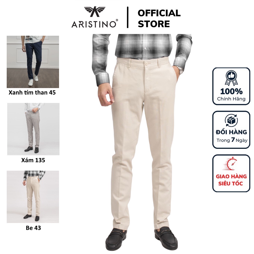 Quần dài kaki nam Aristino AKKR02 trơn màu khaki dáng regular fit suông vừa trẻ trung vải thô cotton cao cấp mềm mại