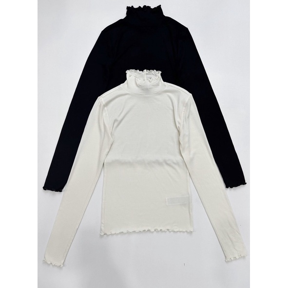 Áo cổ lọ tay dài xoăn lai thun bo gân, 2 màu