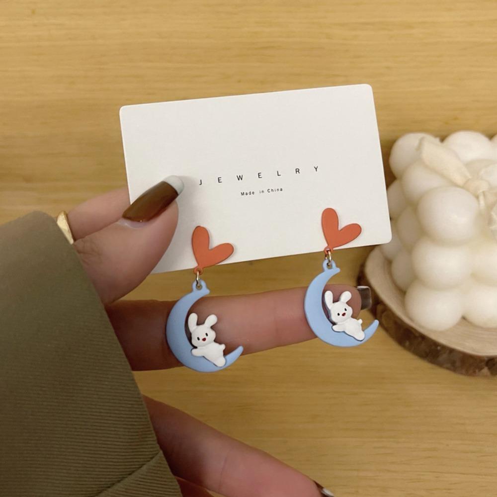 Bông Tai Dáng Dài Hình Thỏ / Hoa / Đám Mây / Mặt Trăng Xinh Xắn Thời Trang Cho Nữ