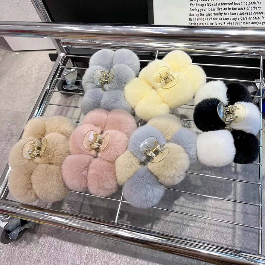 Kẹp Tóc Càng Cua Phủ Lông Mềm Mại Phong Cách Hàn Quốc Thời Trang Mùa Đông Cho Nữ