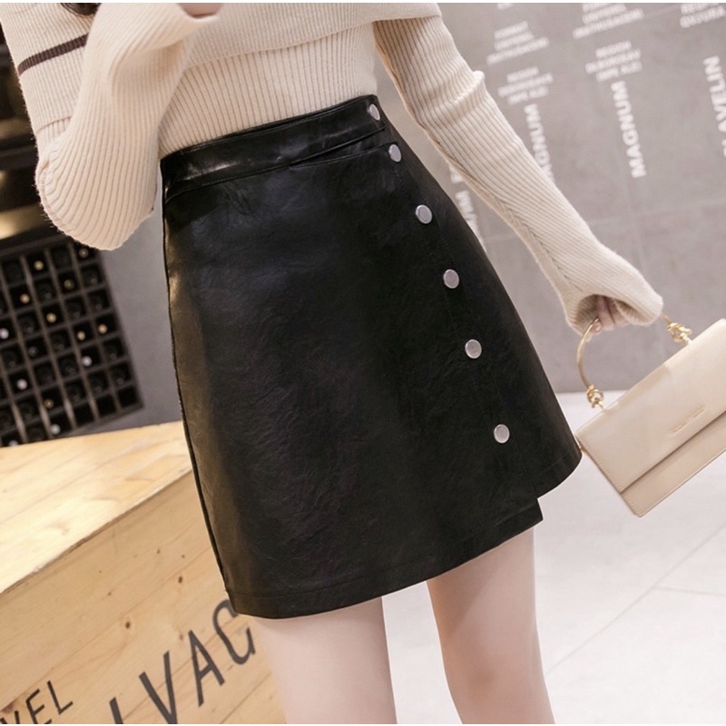 Chân váy da chữ A chất liệu PU thời trang