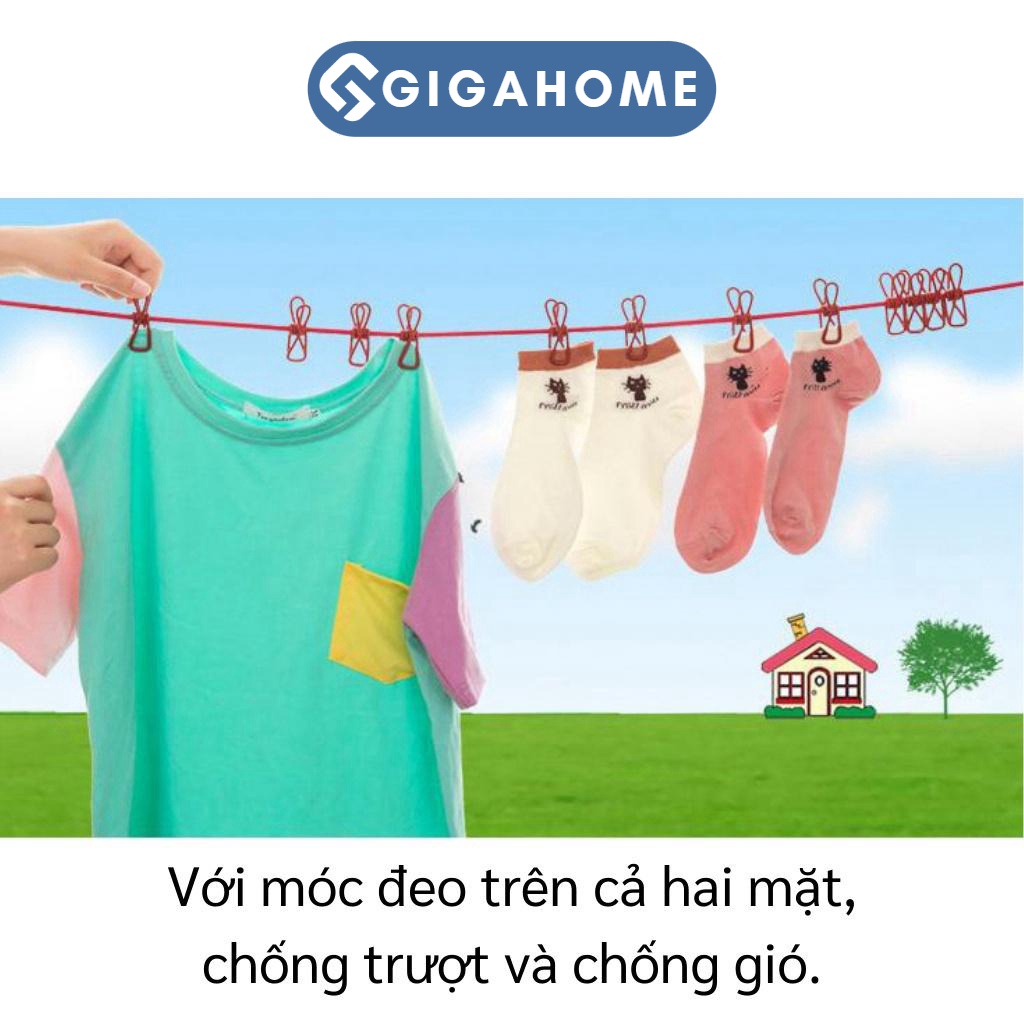 Dây Phơi Quần Áo Có 12 Kẹp Bấm GIGAHOME Dài 180cm Đa Năng 4138
