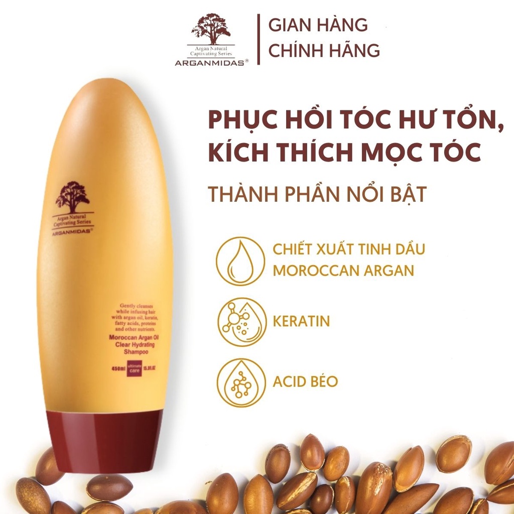 Dầu gội Arganmidas tinh dầu Moroccan Argan phục hồi tóc hư tổn và kích thích mọc tóc cho mái tóc suôn mượt 450ml