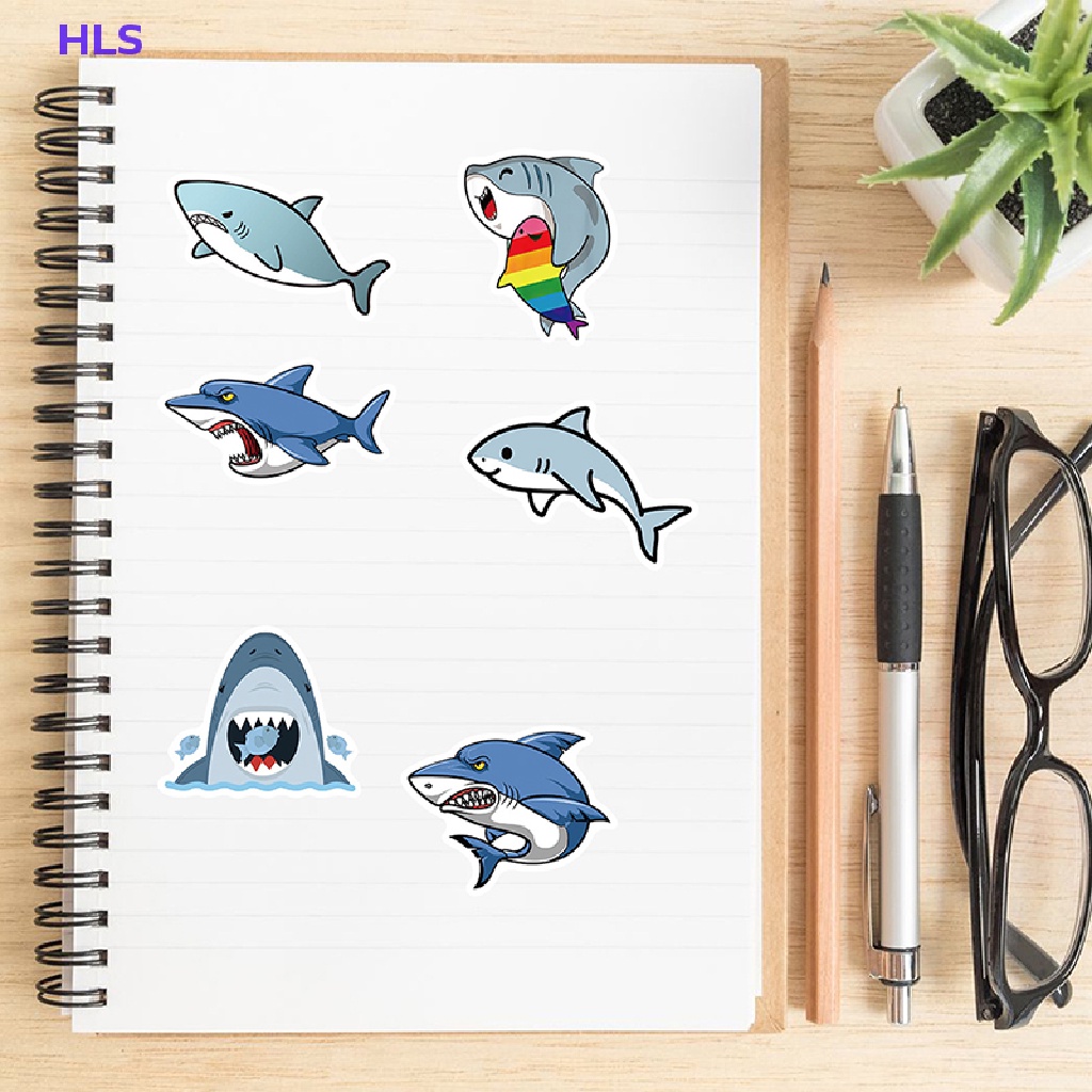 Bộ 50 Miếng Dán Hình Cá Mập Graffiti Dễ Thương Dùng Trang Trí Ván Trượt / Guitar / Sổ Tay