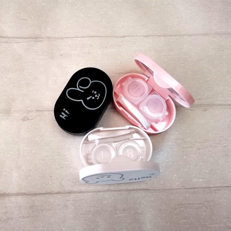 Hộp Đựng Kính Áp Tròng Hình Thỏ / Gấu / Chó / Cáo Dễ Thương Kèm Gương Soi Tiện Dụng Mang Theo Du