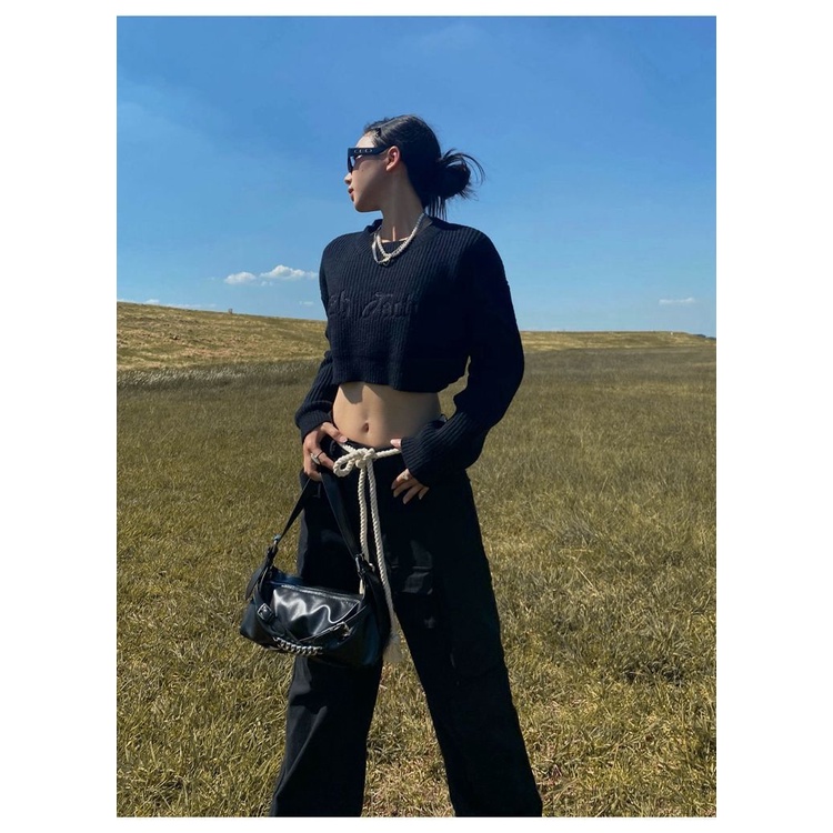 Áo sweater Dệt Kim Dáng Ngắn Phong Cách vintage Mỹ Ngọt Ngào Cho Nữ