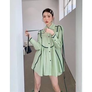 ◈✴Đầm Nữ Tay Dài Màu Xanh Lá Kiểu Pháp Thanh Lịch