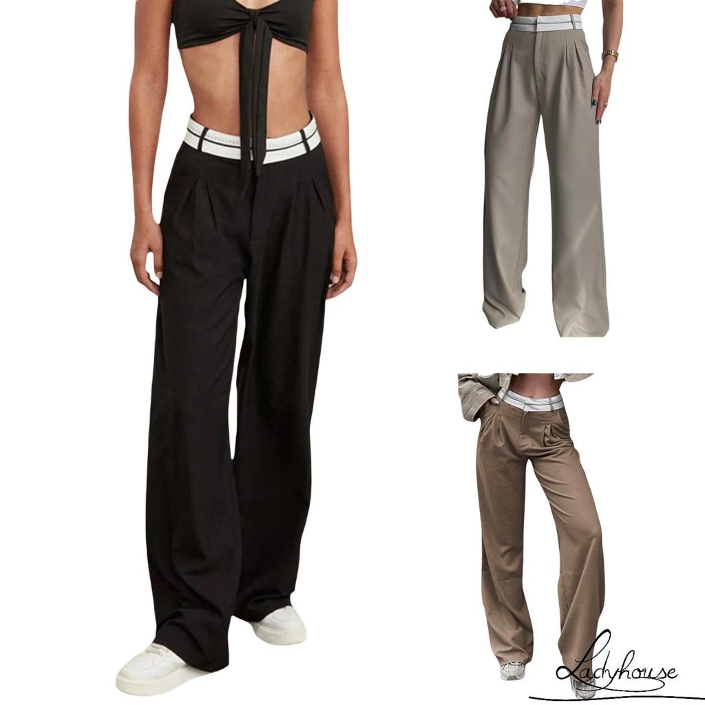 Quần Dài Lưng Cao Ống Đứng Màu Sắc Tương Phản Thời Trang Xuân Thu Cho Nữ