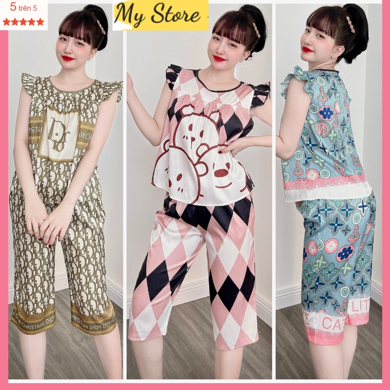 Đồ bộ Pijama nữ, đồ mặc nhà cánh tiên quần lửng Lụa xước in 3D loại 1 thiết kế mềm mịn mát freesize dưới 60kg My Store