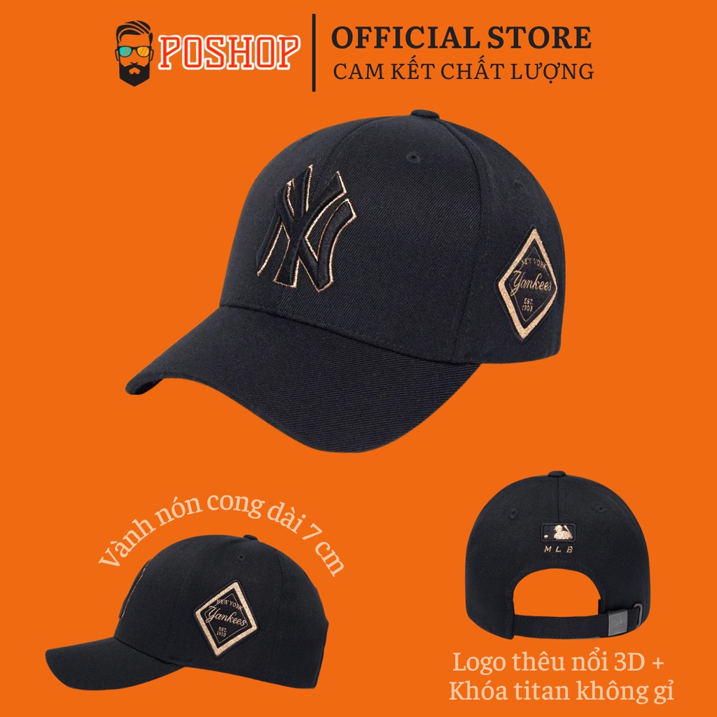 Mũ lưỡi trai thể thao nam nữ  unisex POSHOP M.L.B cao cấp thiết kế thời trang thêu 3D ôm sát đầu dễ đội