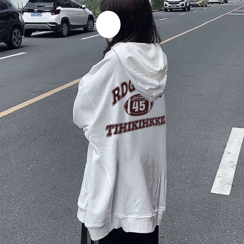 SELVZE Áo hoodie cotton Tay Dài Dáng Rộng In Họa Tiết Phong Cách vintage Mỹ Cho Nữ