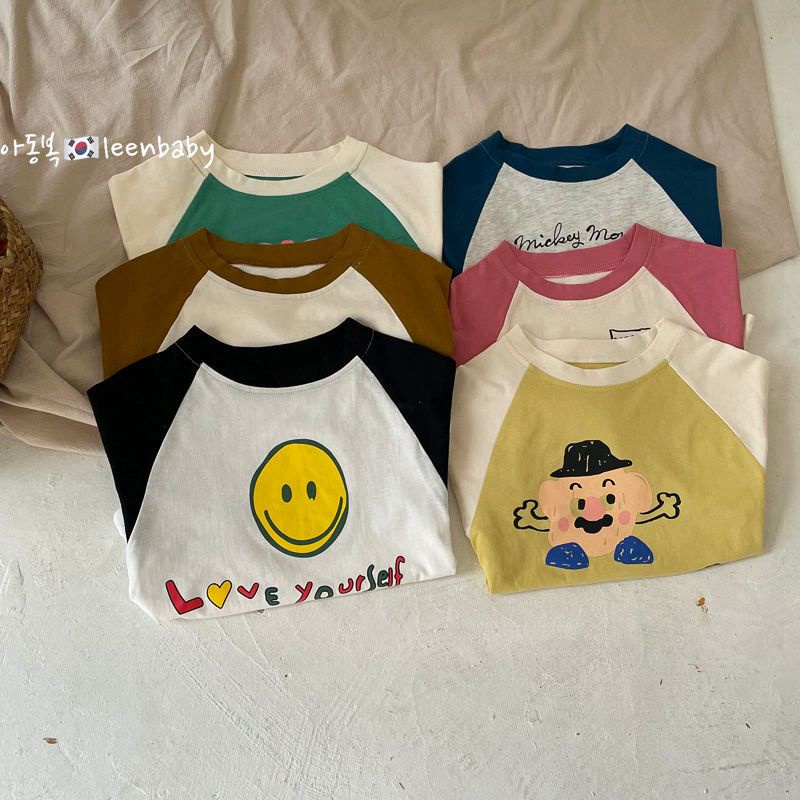 Áo Thun Cotton Tay Dài In Hình Mặt Cười Hoạt Hình Phong Cách Nhật Bản Dành Cho Trẻ Em