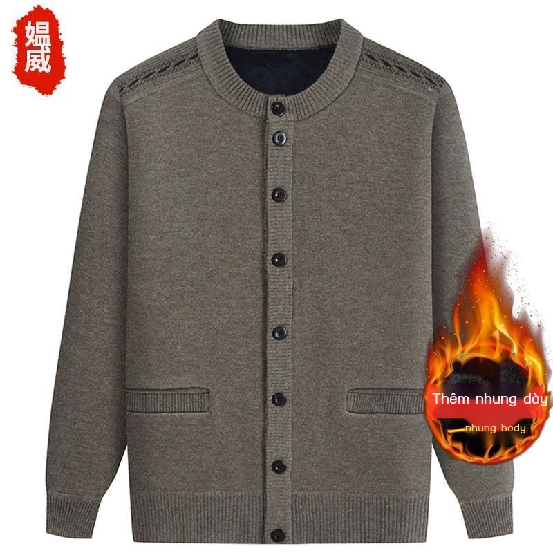 Thu đông áo len cardigan của người trung niên và người lớn tuổi, áo khoác len sang trọng của người trung niên và người l