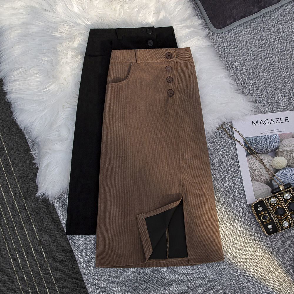 Chân Váy Nhung Dáng Chữ A Lưng Cao Xẻ Tà Thời Trang Thu Đông Mới 2022