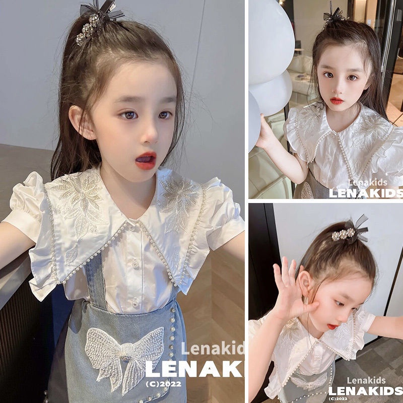 Set Áo Sơ Mi Và Chân Váy Yếm Denim Đính Kim Cương Phong Cách Đường Phố Thời Trang Mùa Hè Mới Dành Cho Bé Gái