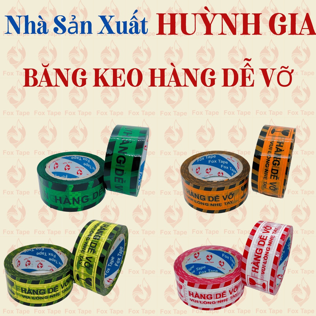 Combo 4 cây Băng Keo Hàng Dễ Vỡ 4 màu vàng đen, cam đen, lá đen, trắng đỏ đóng gói hàng hoá