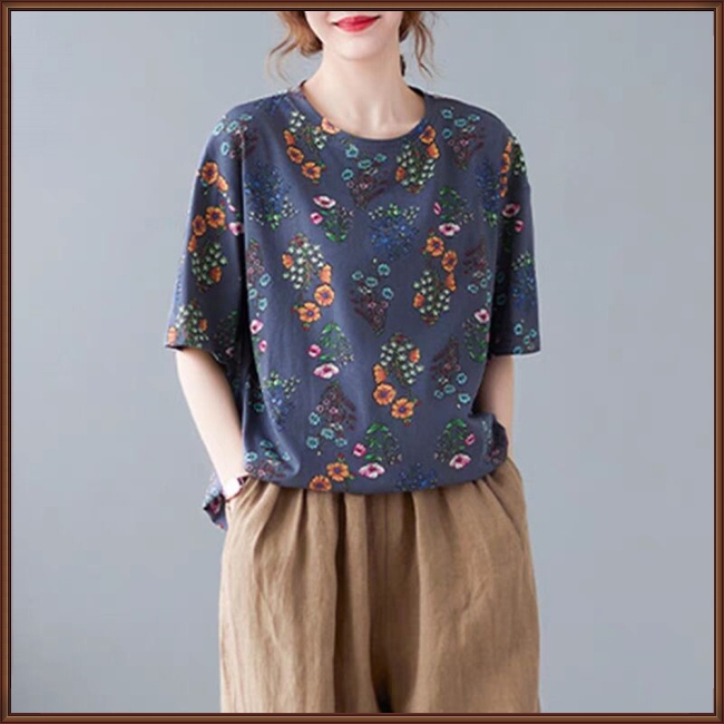 Áo Thun Tay Ngắn Cổ Tròn In Hình Hoa Dành Cho Nữ Plus Size