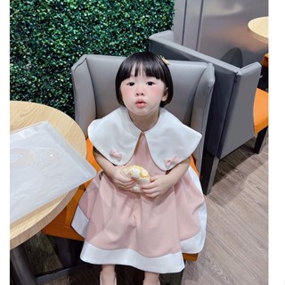  Váy bé gái HEHEHIHI màu hồng cổ choàng dàng xòe vải twoface Nhật chống nhăn  có lớp lót Habutai mềm 