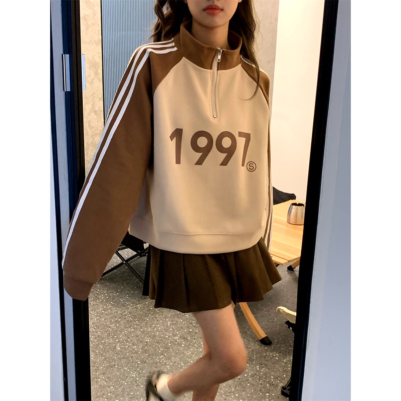 Áo Nỉ Lửng Cổ Cao In Chữ Thời Trang Mùa Thu Mới Cho Nữ