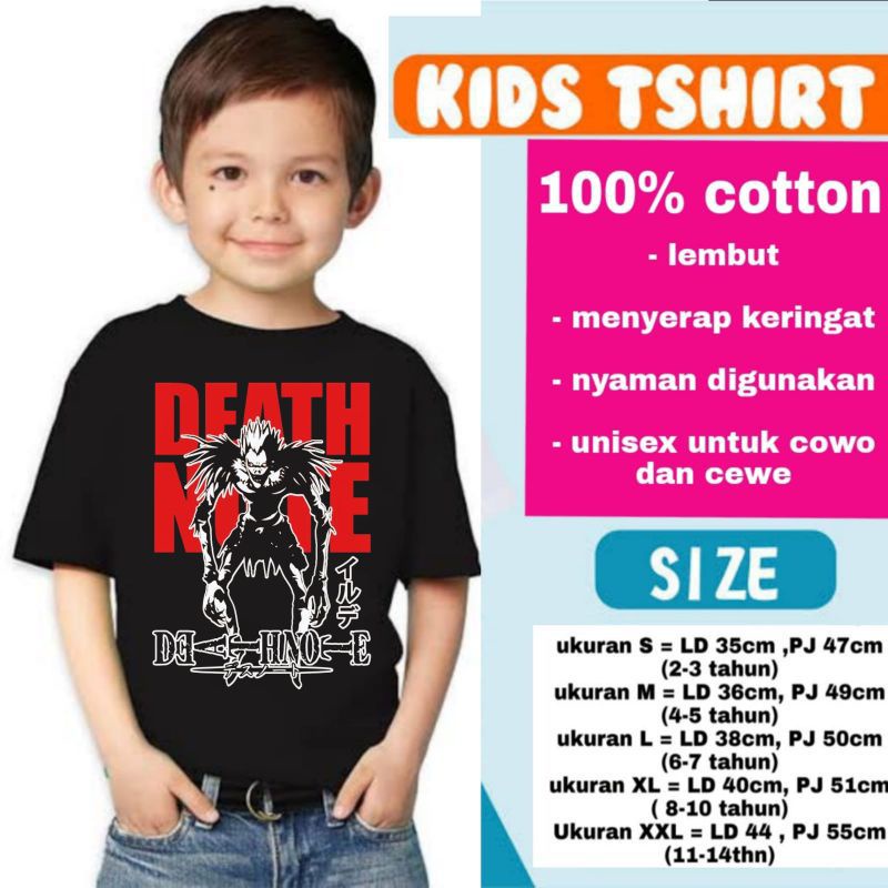 Áo Thun Cotton Họa Tiết DEATH NOTE Dành Cho Bé 1-12 Tuổi 1 2 3 4 5 6 7 8 9 10 11 12 Tuổi