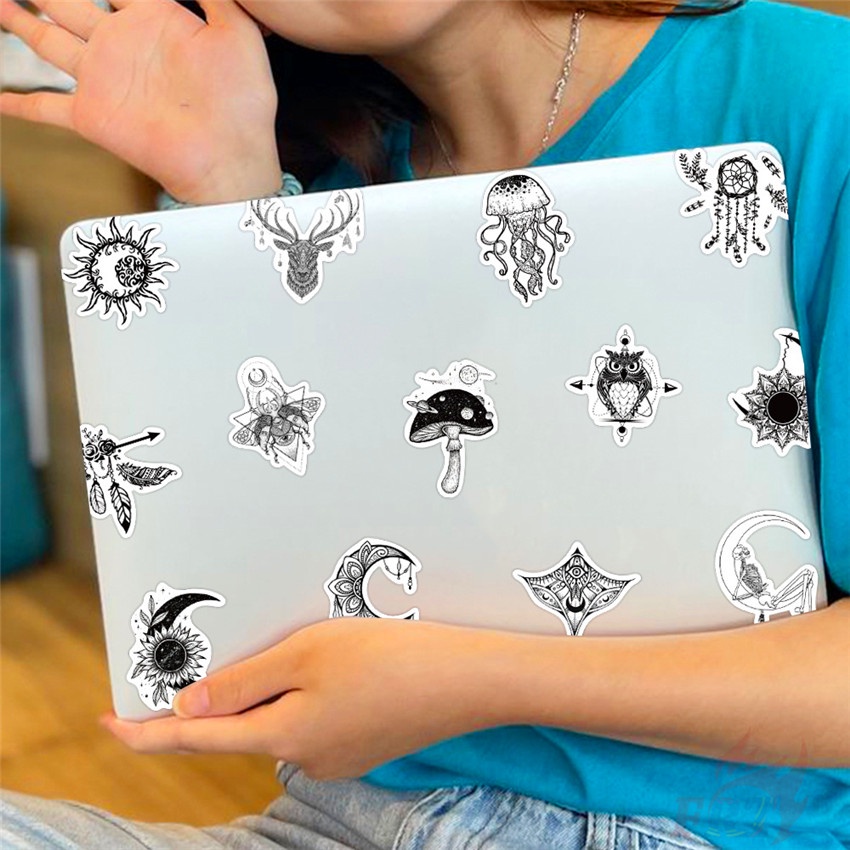 ❉ Set 02 Sticker Dán Trang Trí Hình Nghệ Thuật Màu Trắng Đen Phong Cách Cổ Điển ❉ Bộ 50 Sticker Chống Thấm Nước Họa Tiết Doodle Hợp Thời Trang