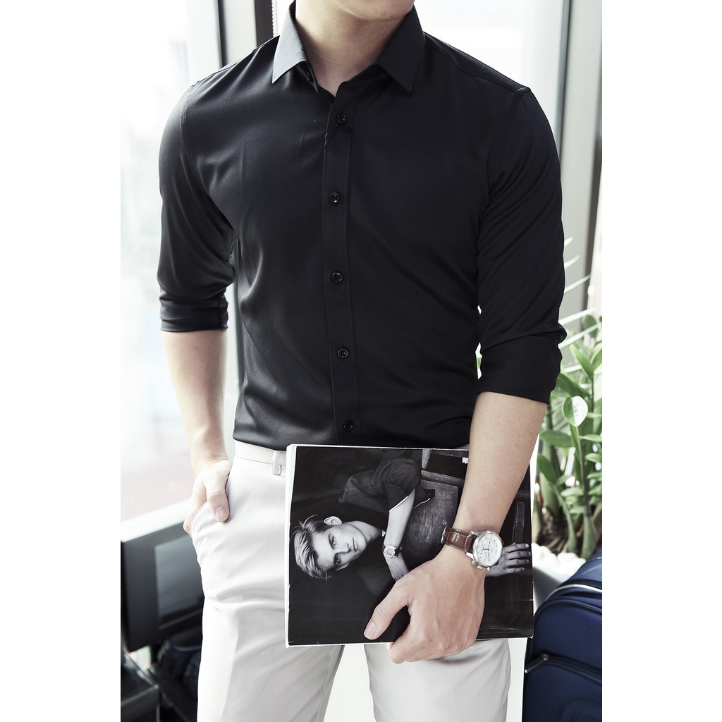 Áo sơ mi nam dài tay áo kiểu hàn quốc công sở đẹp F8888 Màu Đen SMT001