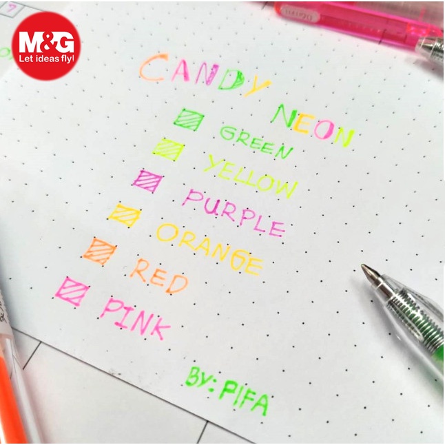 Hộp 6 cây bút bi nước mực gel bấm AGPT 0702 nhiều màu 0.6mm M&G xinh xắn 6 màu nhanh khô lâu hết mực