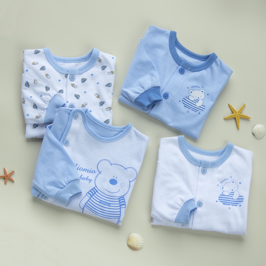 Combo 4 Áo Tay Dài Sơ Sinh MIOMIO, In Hình Gấu Mây, Xe Nôi, Teddy Cho Bé Trai, Bé Gái (Từ 0 - 24 Tháng), Vải Cotton