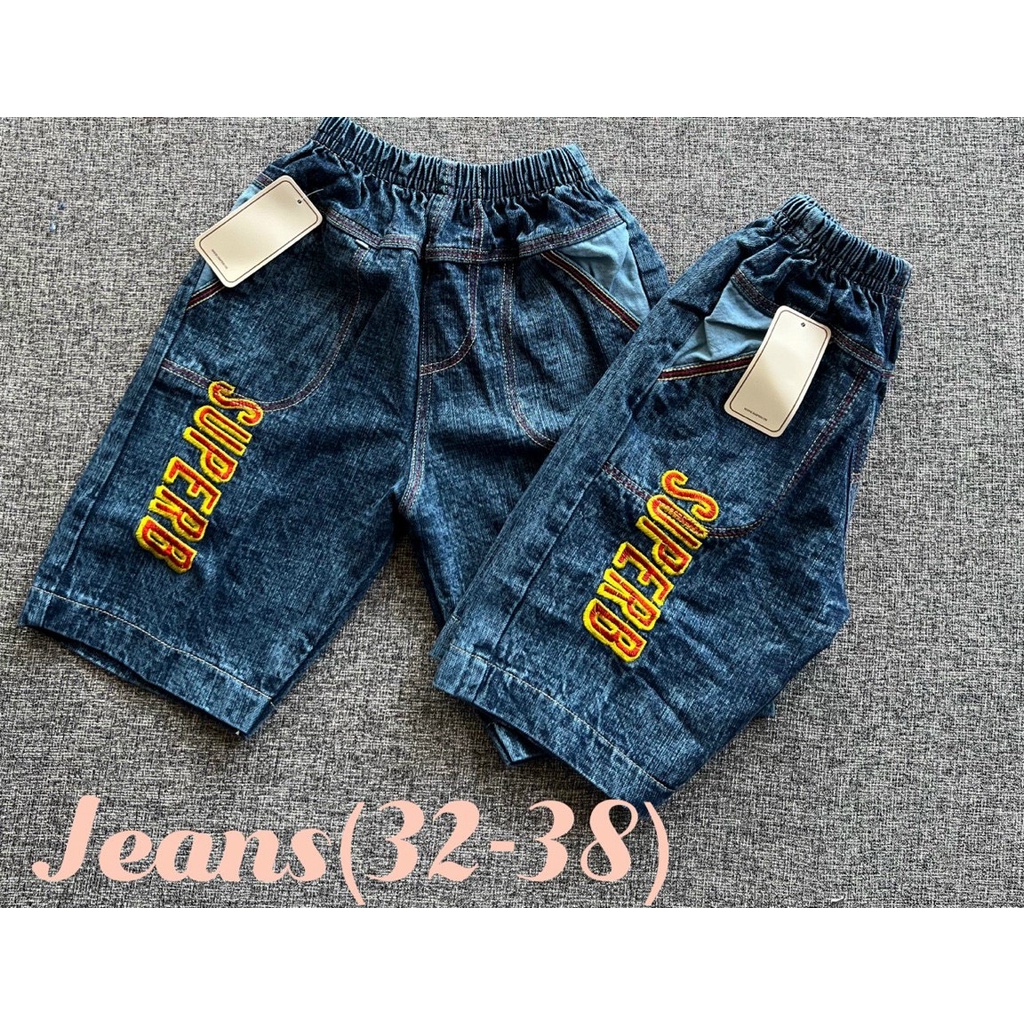 Quần Jean Lửng Bé Trai Mặc Nhà Vải Jean Co Giãn Mềm Size 20-35Kg Bé Trai 4-9 tuổi