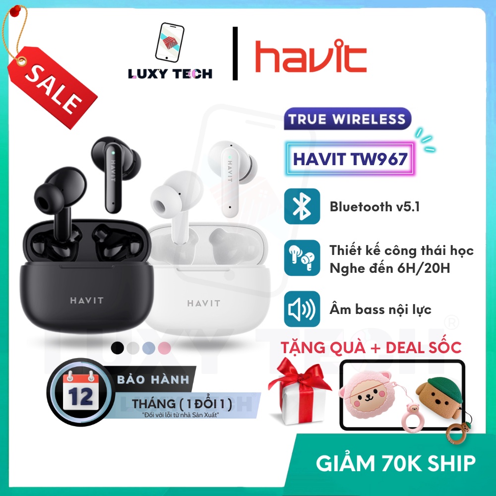 【Hỏa Tốc BD】Tai Nghe Bluetooth TWS HAVIT TW967 BT 5.1, Thiết Kế Công Thái Học HĐ, Driver 10mm - Chính Hãng BH 12 Tháng