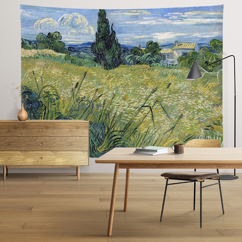 Thảm Treo Tường Họa Tiết Tranh Sơn Dầu Van Gogh Bằng Polyester Kèm Kẹp Trang Trí Nội Thất