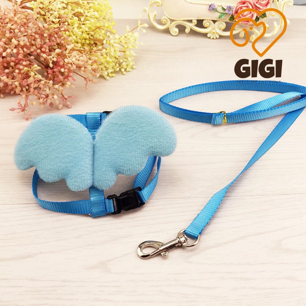 Áo yếm cánh thiên thần kèm dây dắt thú cưng đồ phụ kiện cho chó mèo dùng khi đi dạo ngoài trời - GiGi Pet Shop