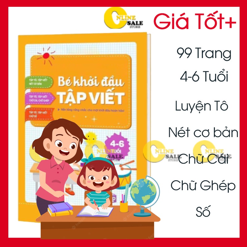 Bé ☘️khởi đầu tập luyện ☘️ viết chữ cỡ to dành cho bé từ 4-6 tuổi chuẩn bị vào lớp 1 ☘️96 trang khổ to