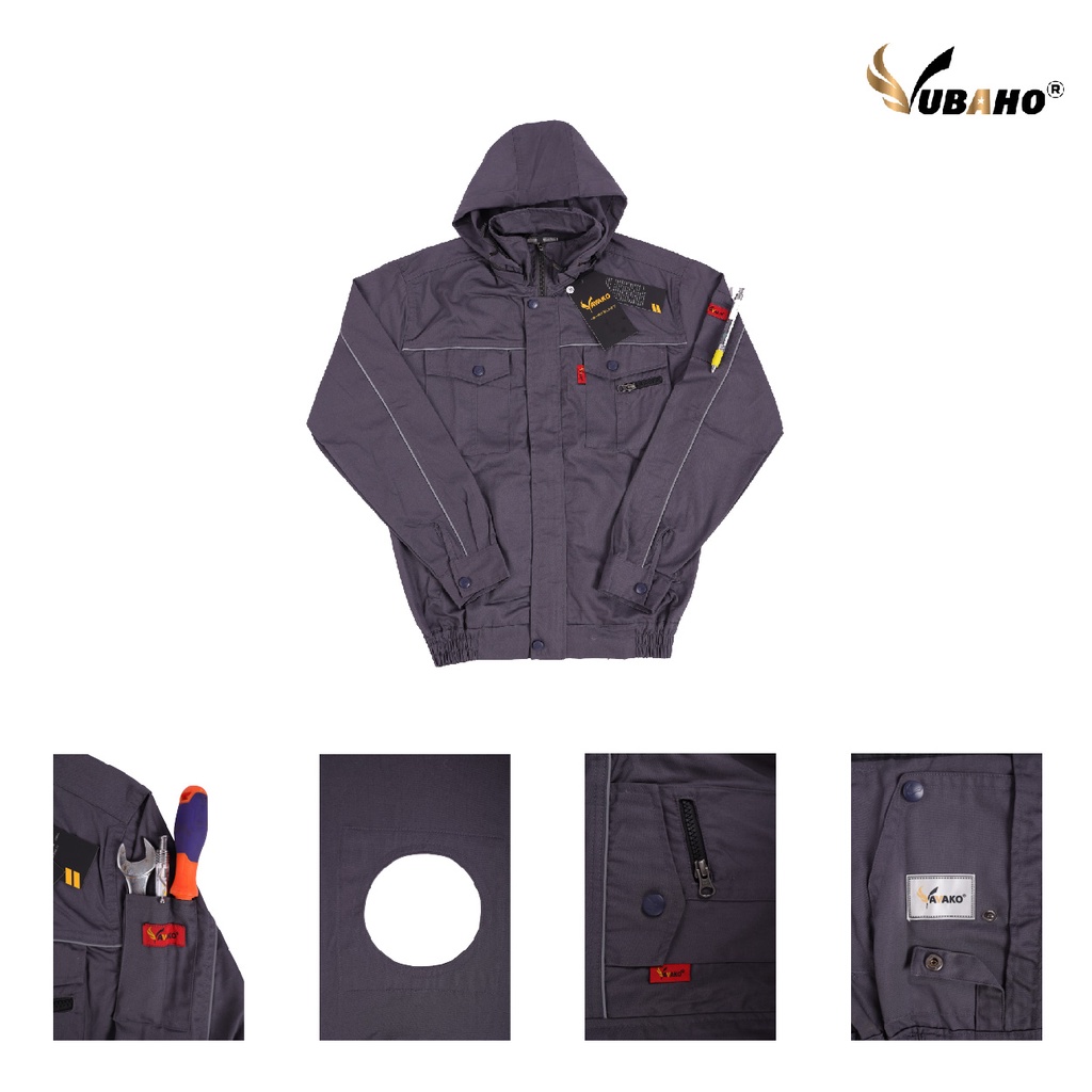 Áo Quạt điều hoà Nhật Bản YAMAKO, Áo quạt điều hoà có mũ Áo bảo hộ lao động, bảo hành 18 tháng - Màu ghi tối