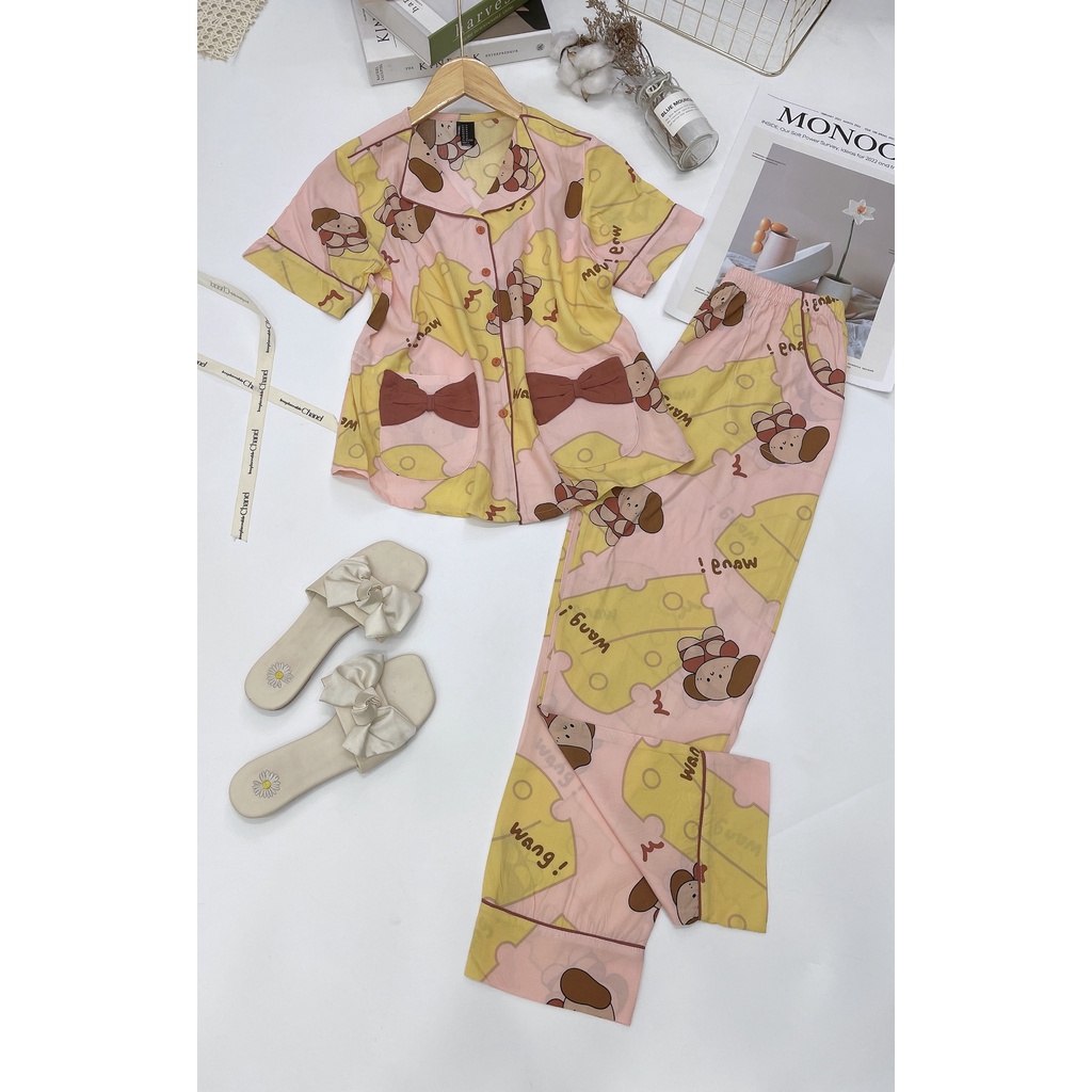 Bộ lanh quần dài 2 túi nơ hàng VNXK